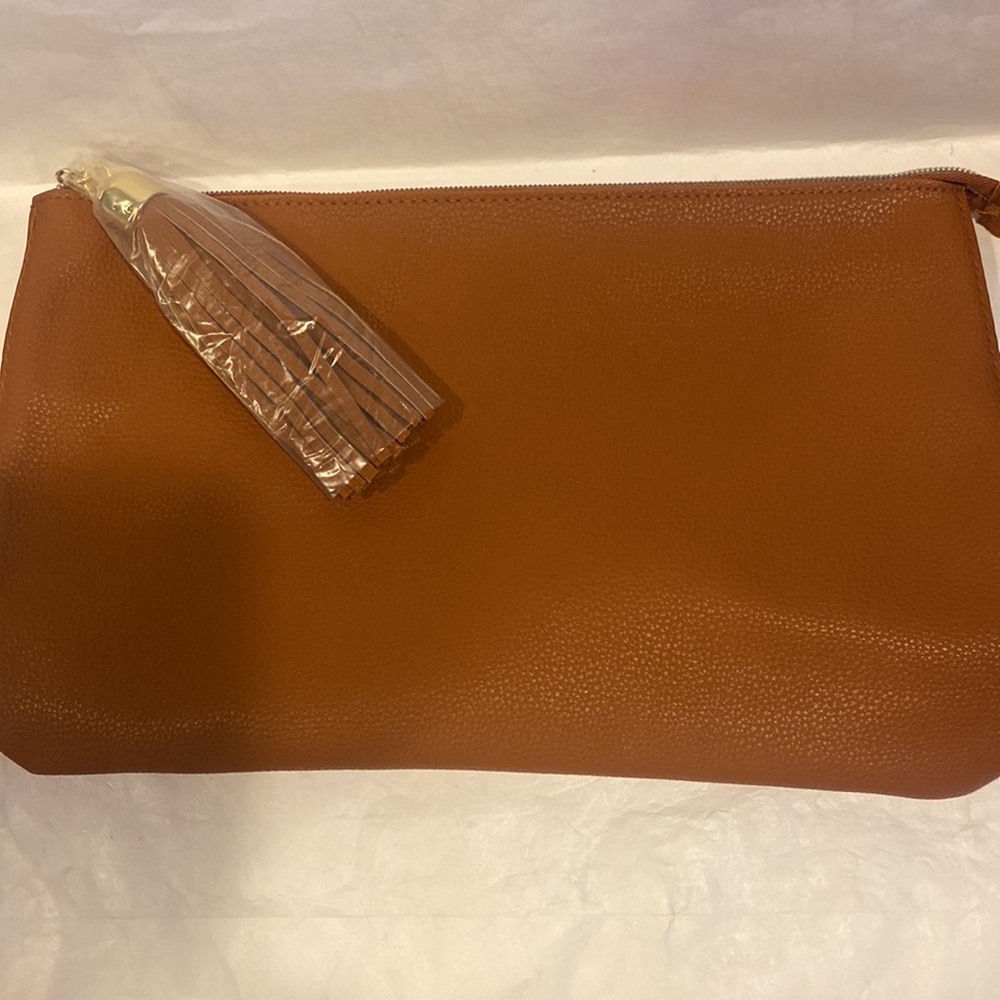 LANCOME Faux Leather Pleather Vegan Tan Cosmetic Bag NWT